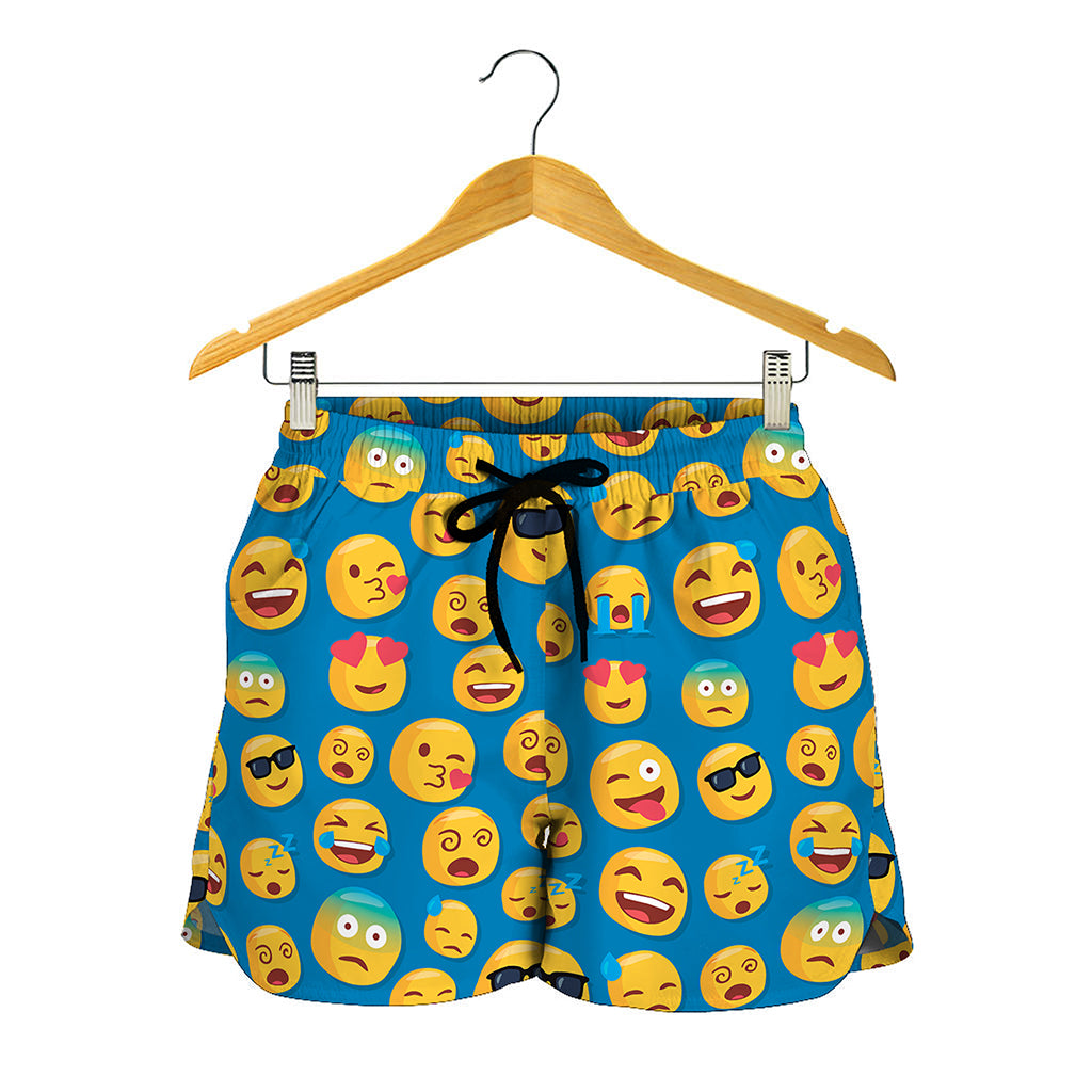 Blue Emoji Pattern Print Women's Shorts