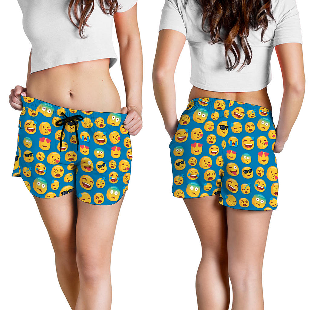 Blue Emoji Pattern Print Women's Shorts