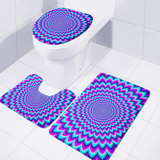 Blue Expansion Moving Optical Illusion 3 Piece Bath Mat Set