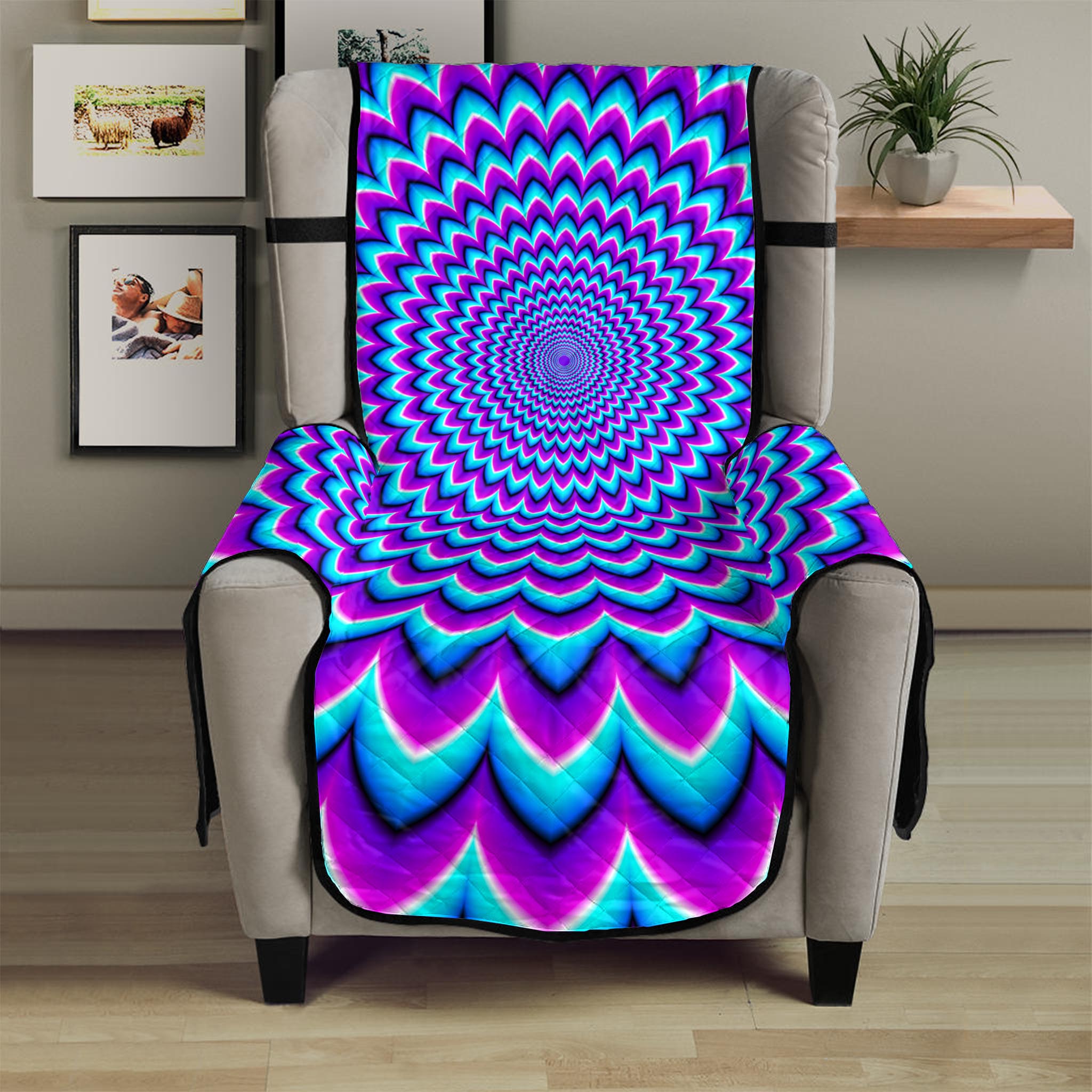 Blue Expansion Moving Optical Illusion Armchair Protector