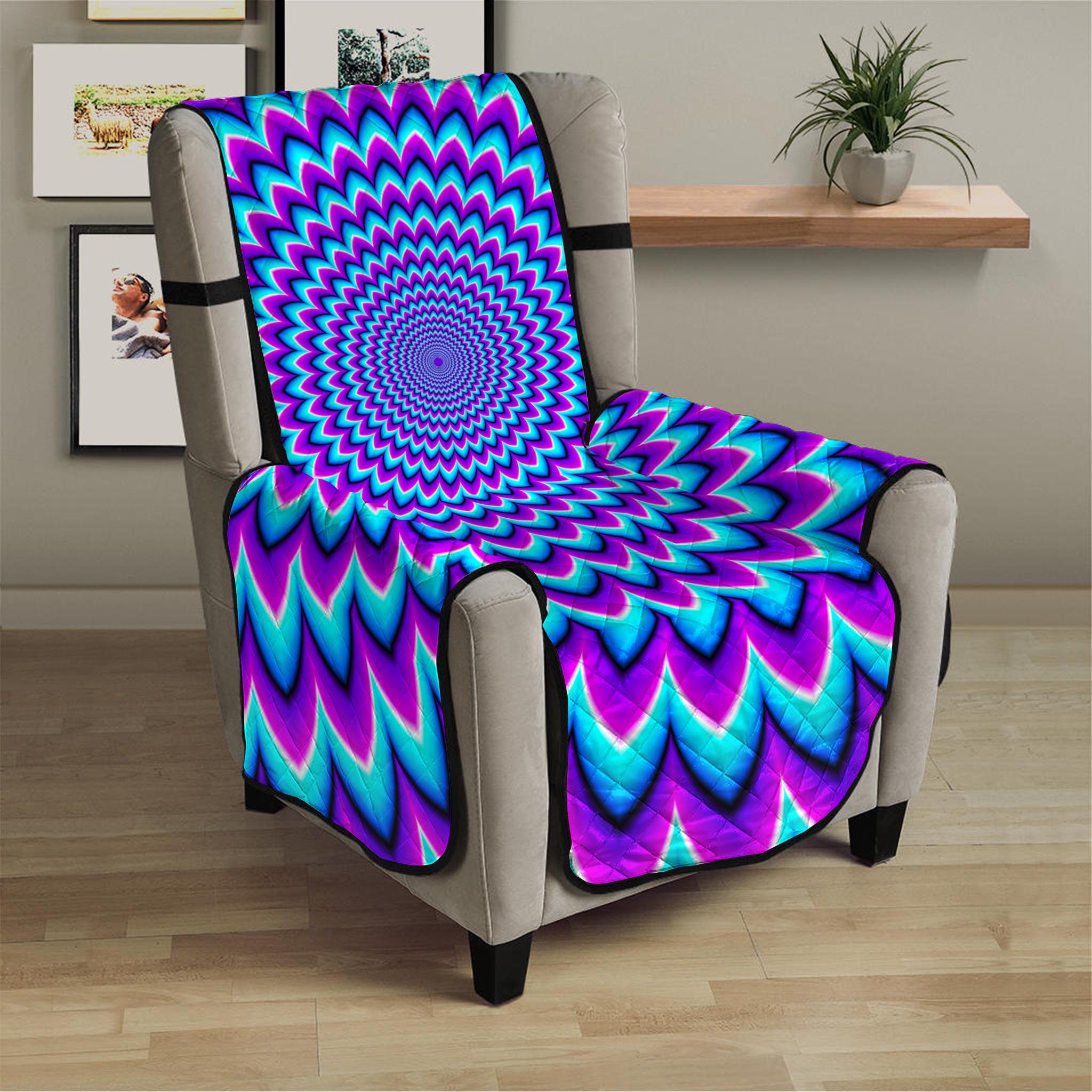 Blue Expansion Moving Optical Illusion Armchair Protector