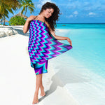 Blue Expansion Moving Optical Illusion Beach Sarong Wrap