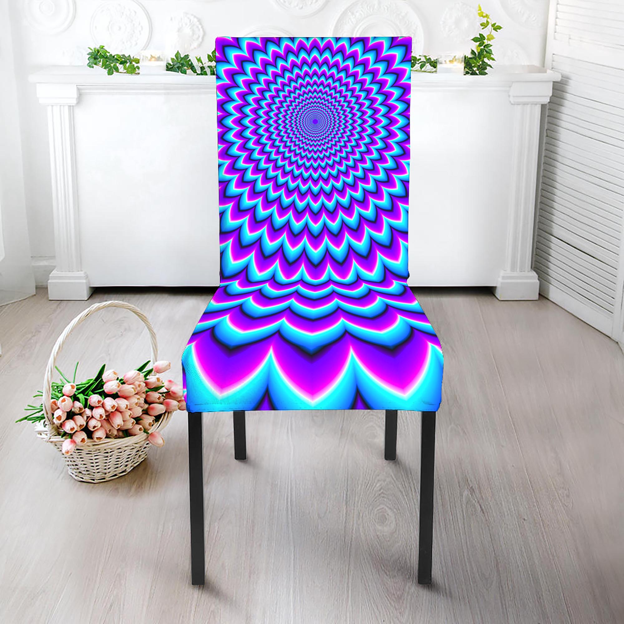 Blue Expansion Moving Optical Illusion Dining Chair Slipcover