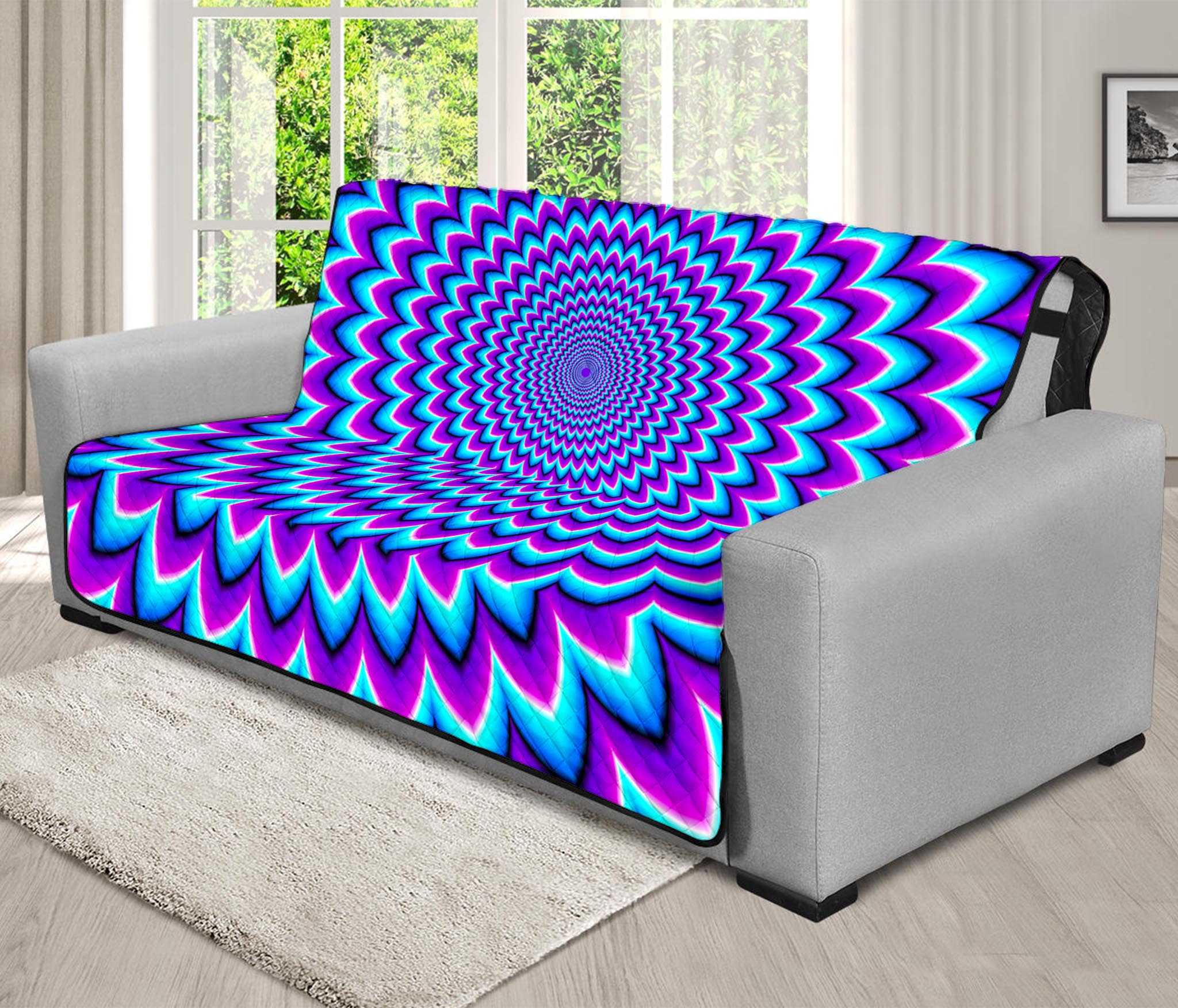 Blue Expansion Moving Optical Illusion Futon Protector