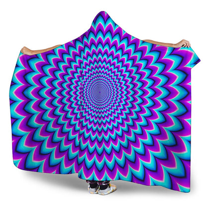 Blue Expansion Moving Optical Illusion Hooded Blanket