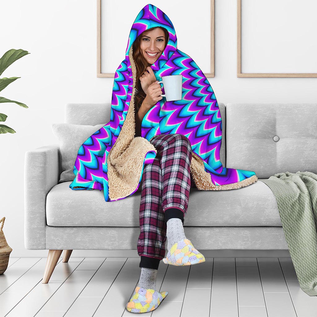 Blue Expansion Moving Optical Illusion Hooded Blanket