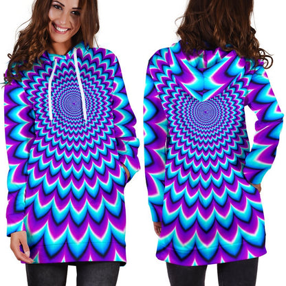 Blue Expansion Moving Optical Illusion Hoodie Dress GearFrost