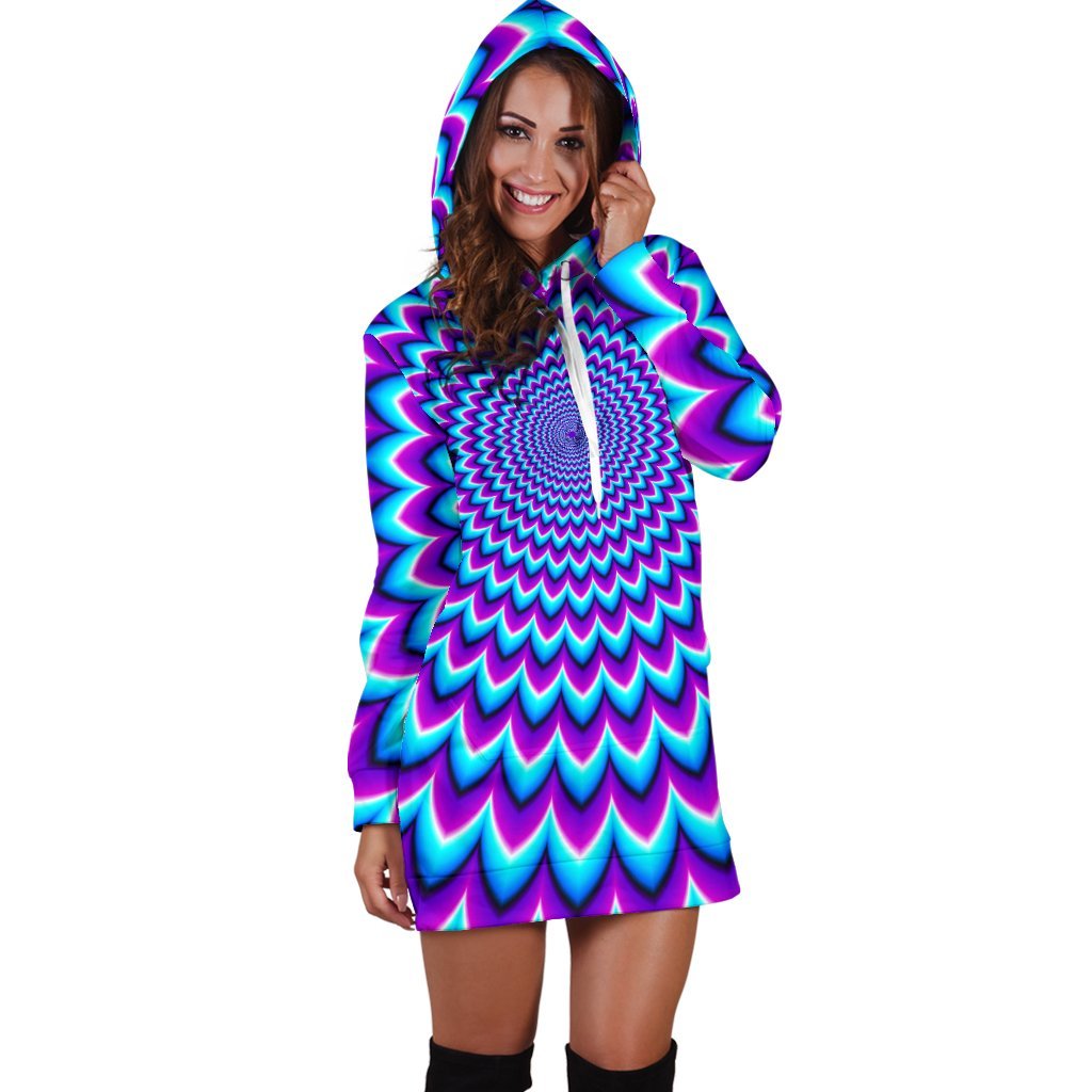 Blue Expansion Moving Optical Illusion Hoodie Dress GearFrost