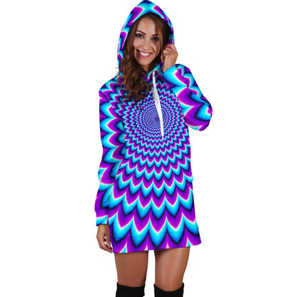 Blue Expansion Moving Optical Illusion Hoodie Dress GearFrost