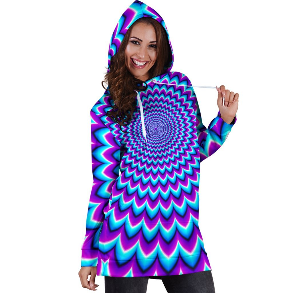 Blue Expansion Moving Optical Illusion Hoodie Dress GearFrost