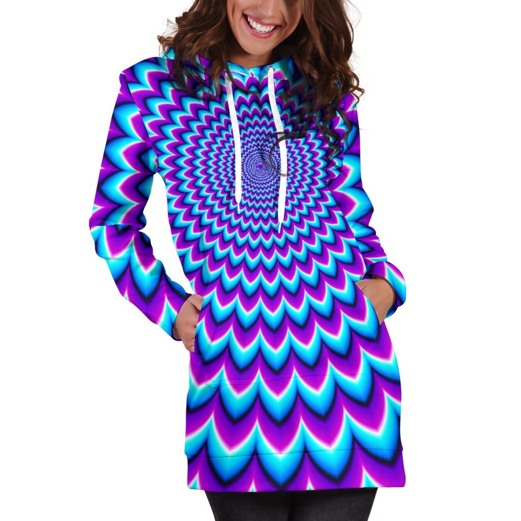 Blue Expansion Moving Optical Illusion Hoodie Dress GearFrost