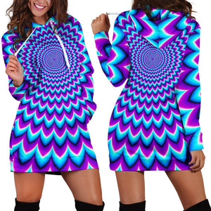 Blue Expansion Moving Optical Illusion Hoodie Dress GearFrost