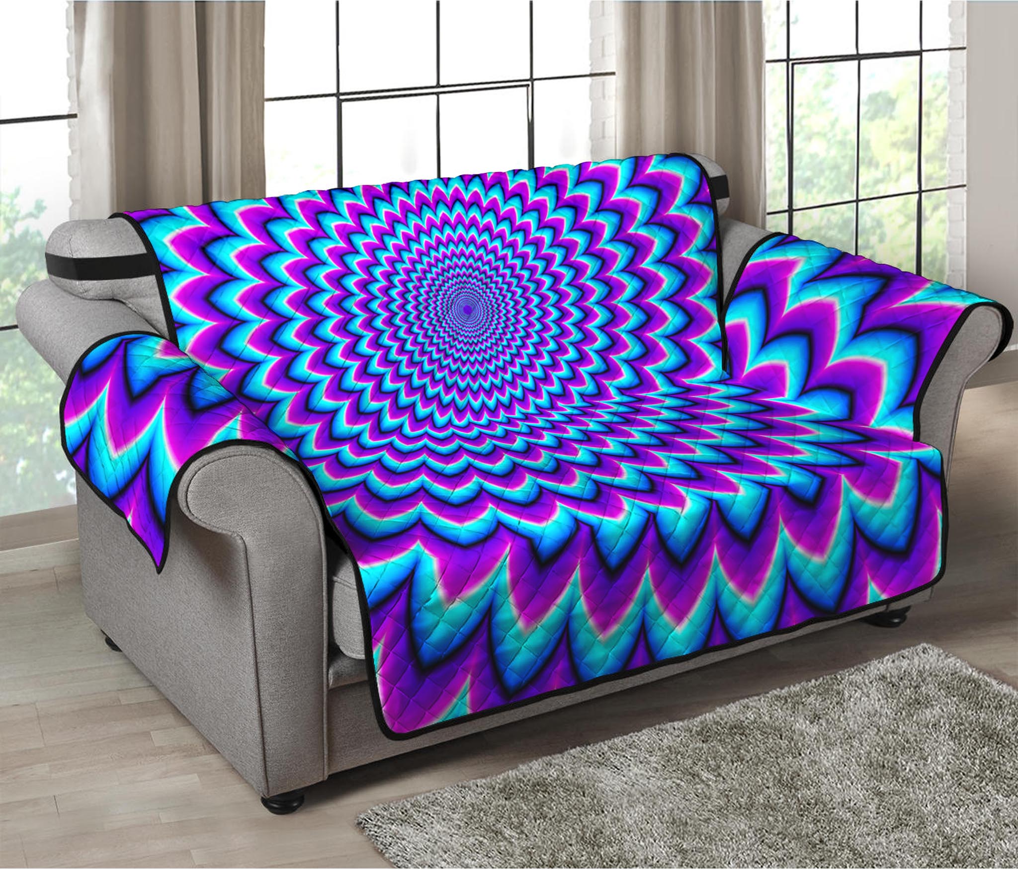 Blue Expansion Moving Optical Illusion Loveseat Protector