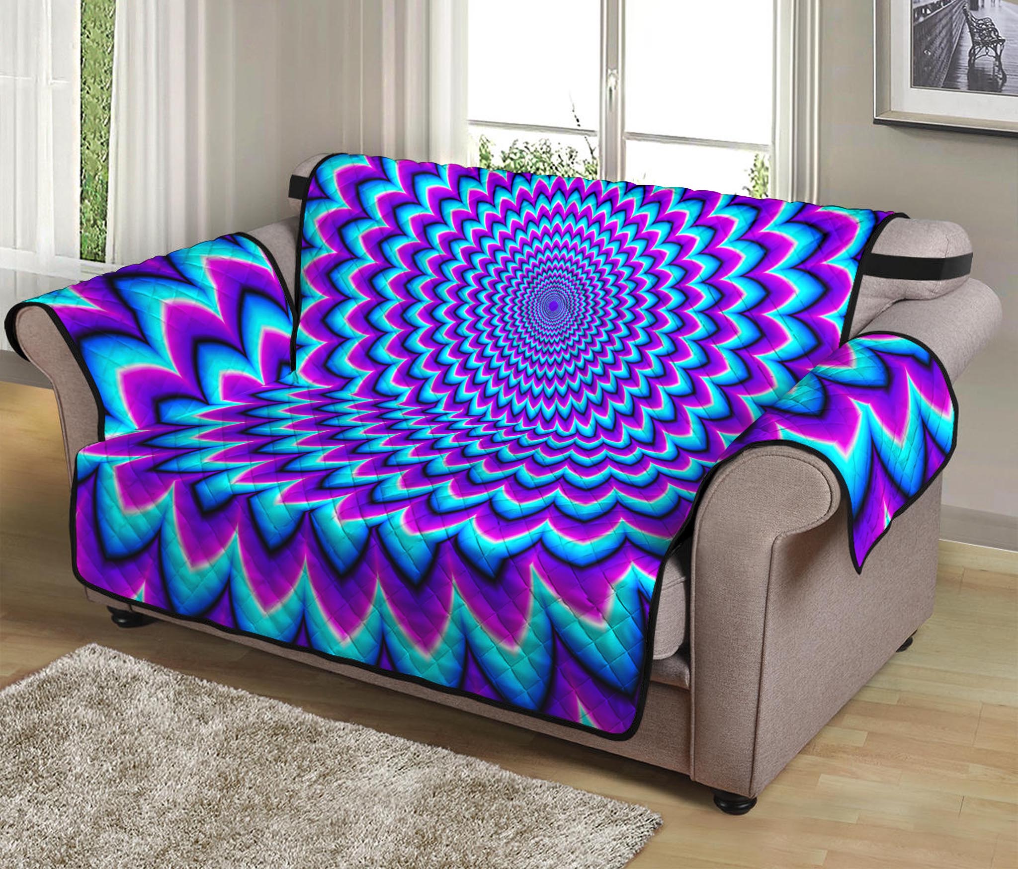 Blue Expansion Moving Optical Illusion Loveseat Protector