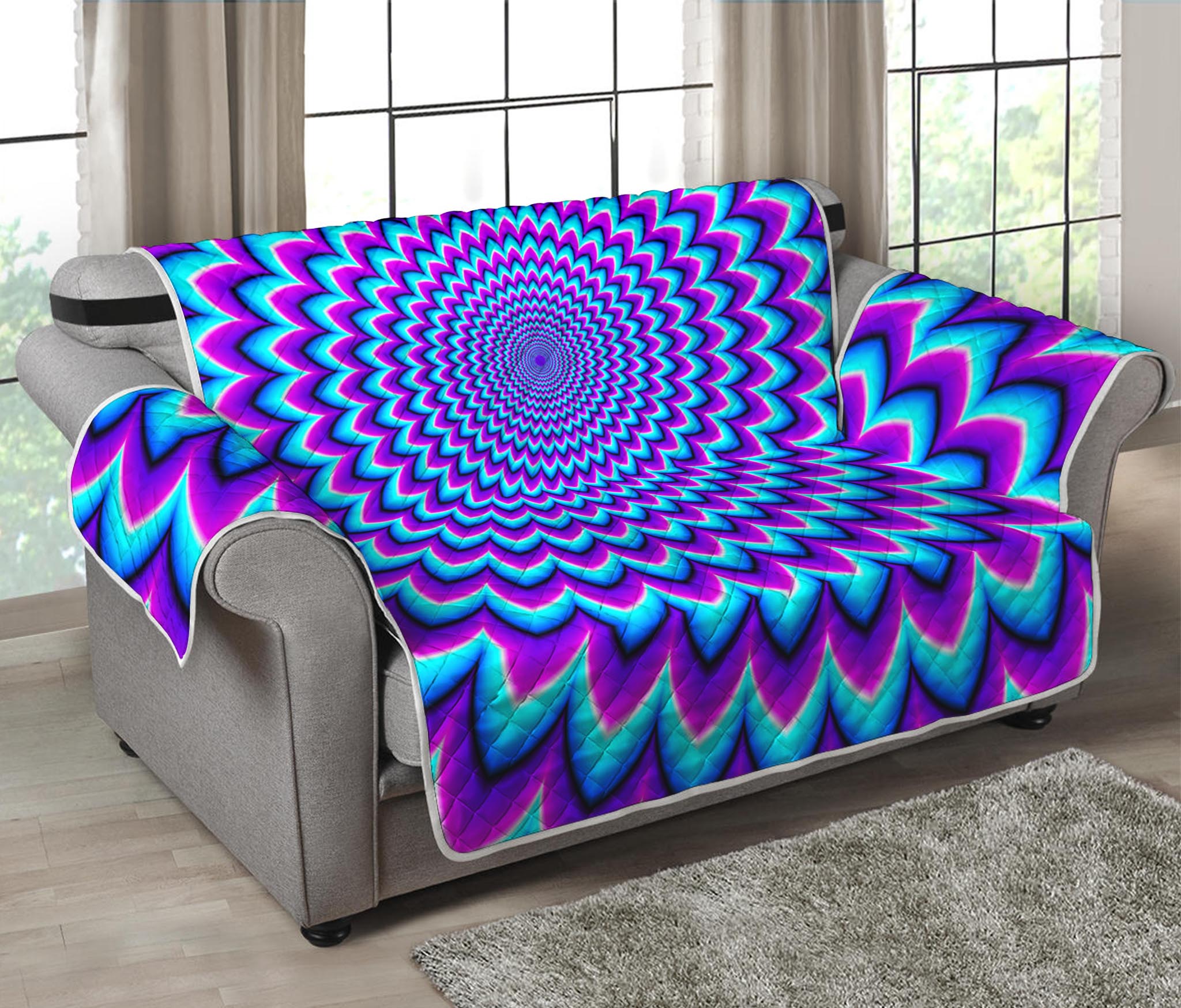 Blue Expansion Moving Optical Illusion Loveseat Protector