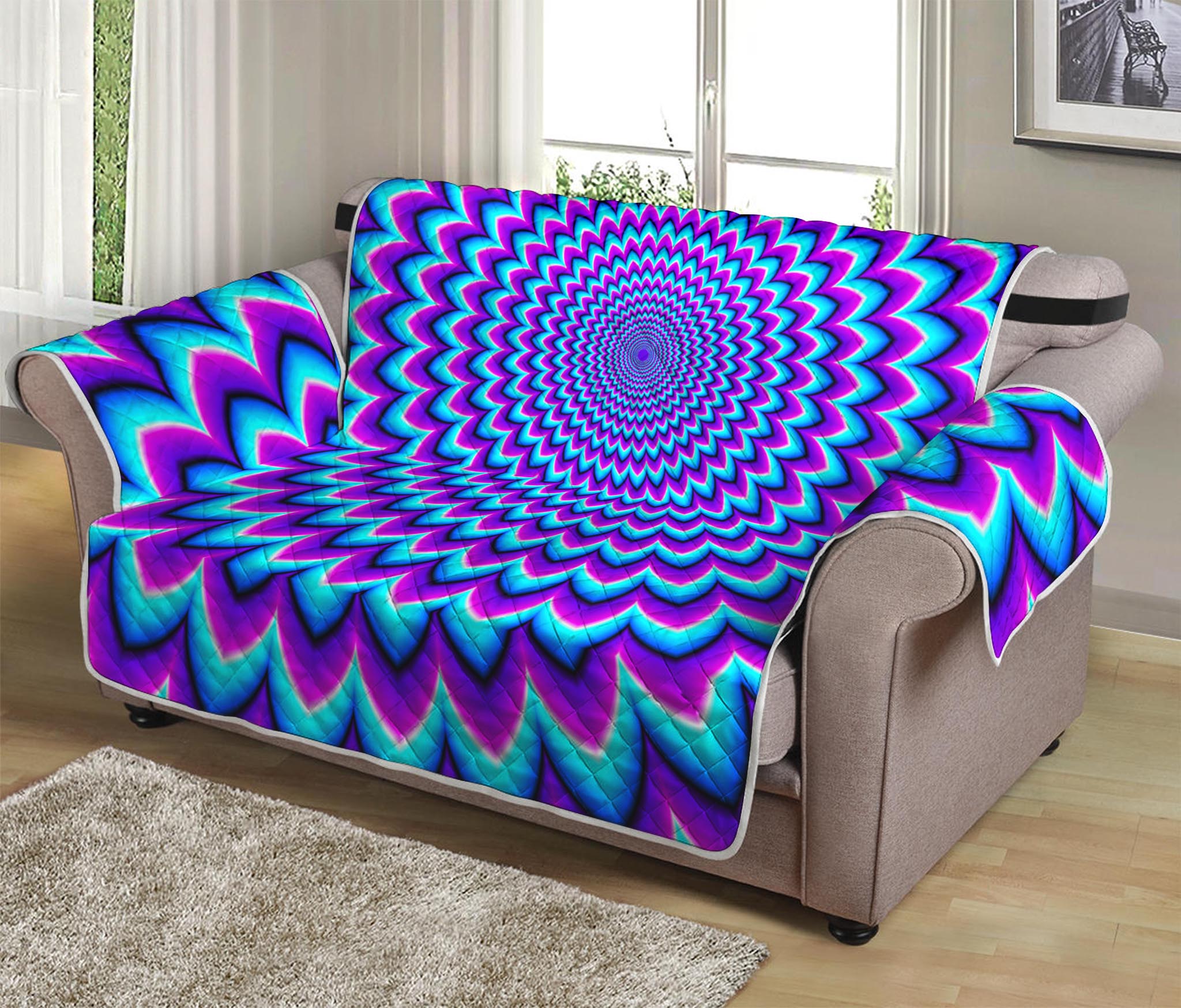 Blue Expansion Moving Optical Illusion Loveseat Protector