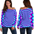 Blue Expansion Moving Optical Illusion Off The Shoulder Sweatshirt