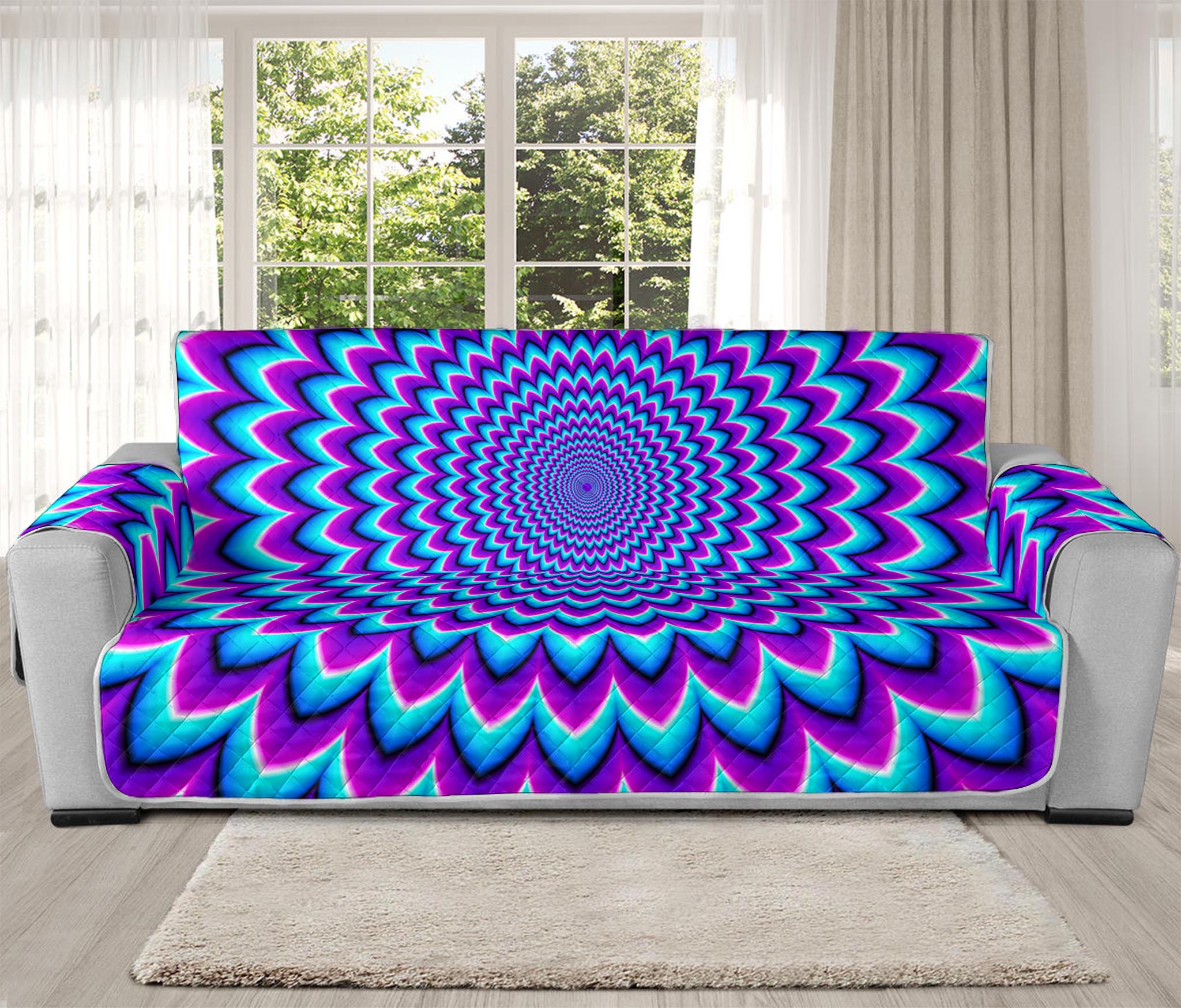 Blue Expansion Moving Optical Illusion Oversized Sofa Protector