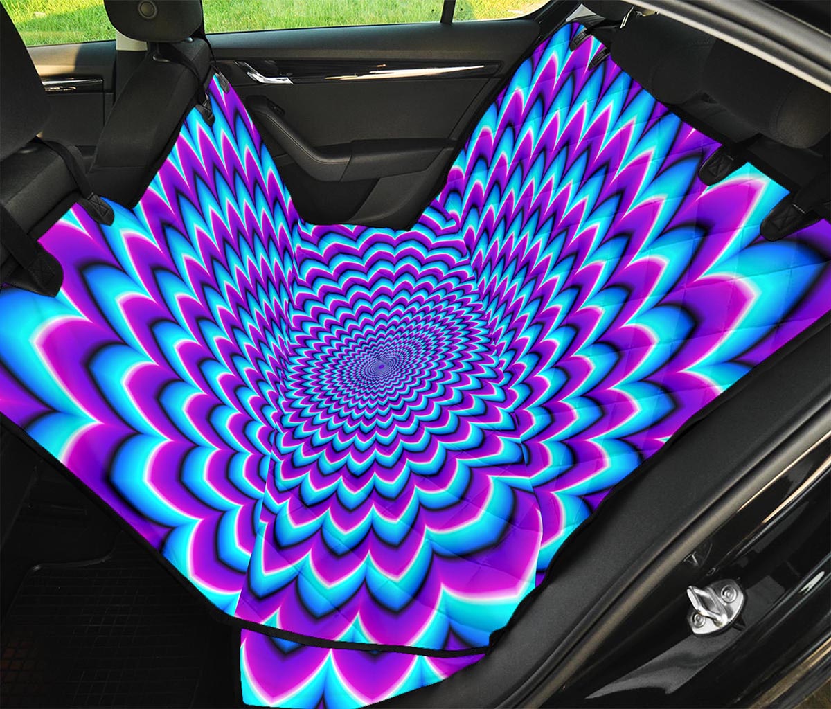 Blue Expansion Moving Optical Illusion Pet Car Back Seat Cover