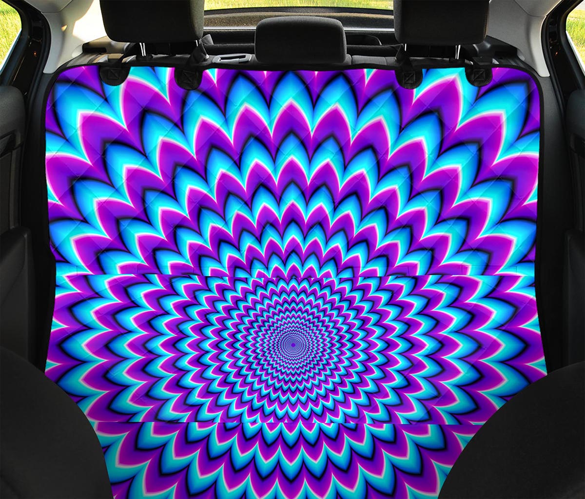 Blue Expansion Moving Optical Illusion Pet Car Back Seat Cover