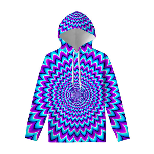 Blue Expansion Moving Optical Illusion Pullover Hoodie