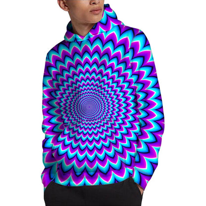 Blue Expansion Moving Optical Illusion Pullover Hoodie