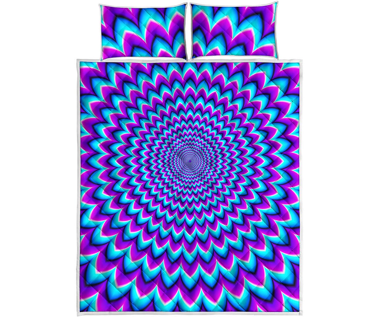 Blue Expansion Moving Optical Illusion Quilt Bed Set