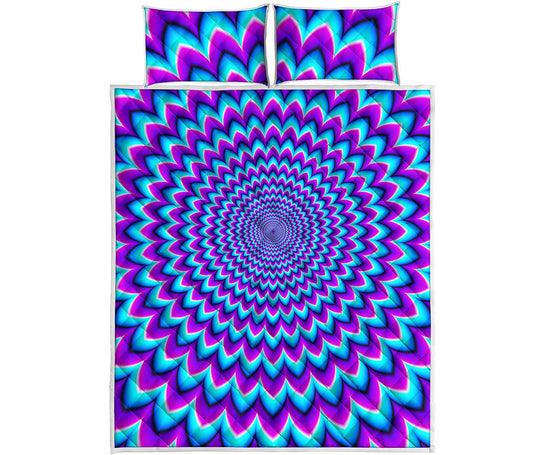Blue Expansion Moving Optical Illusion Quilt Bed Set
