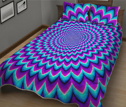 Blue Expansion Moving Optical Illusion Quilt Bed Set