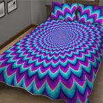 Blue Expansion Moving Optical Illusion Quilt Bed Set