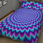 Blue Expansion Moving Optical Illusion Quilt Bed Set