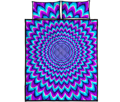 Blue Expansion Moving Optical Illusion Quilt Bed Set