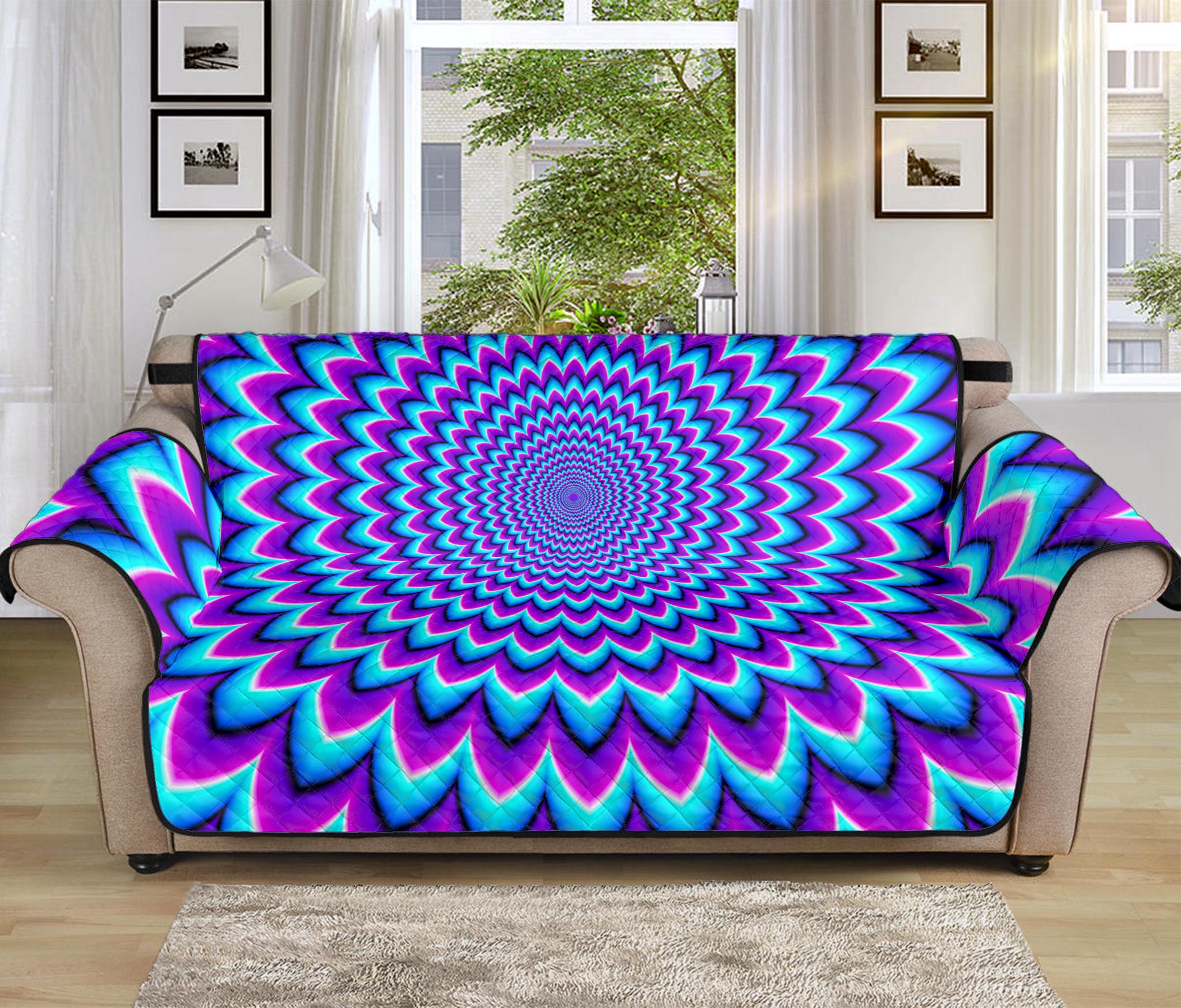 Blue Expansion Moving Optical Illusion Sofa Protector