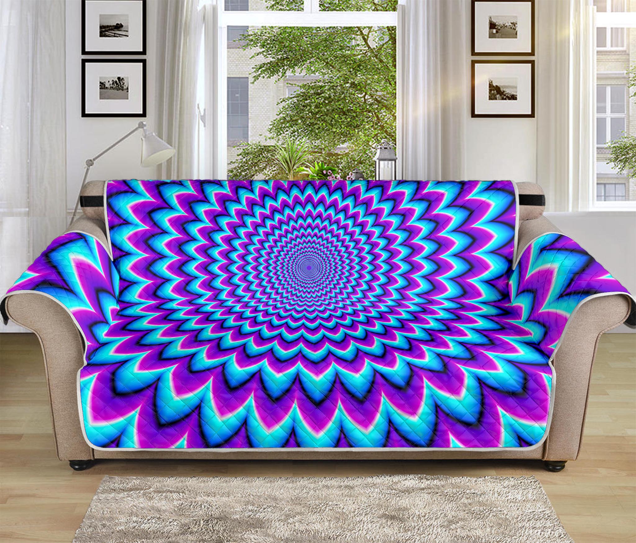 Blue Expansion Moving Optical Illusion Sofa Protector