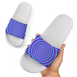 Blue Expansion Moving Optical Illusion White Slide Sandals