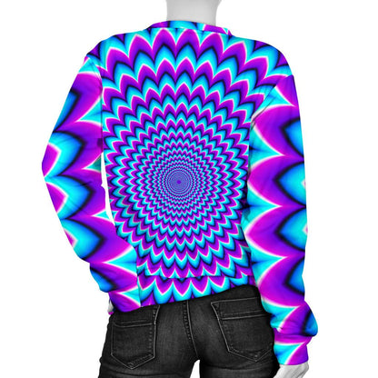 Blue Expansion Moving Optical Illusion Women's Crewneck Sweatshirt GearFrost