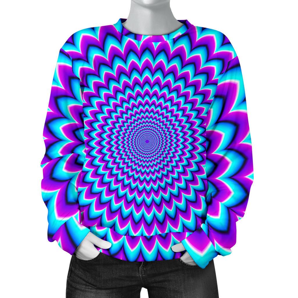 Blue Expansion Moving Optical Illusion Women's Crewneck Sweatshirt GearFrost