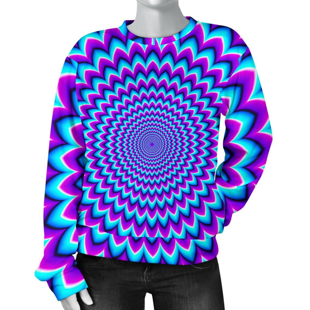 Blue Expansion Moving Optical Illusion Women's Crewneck Sweatshirt GearFrost