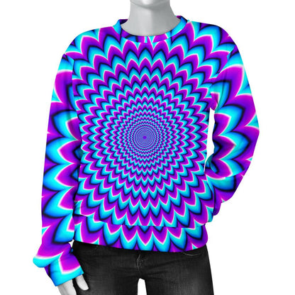 Blue Expansion Moving Optical Illusion Women's Crewneck Sweatshirt GearFrost