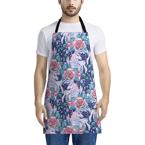 Blue Fairy Rose Unicorn Pattern Print Apron