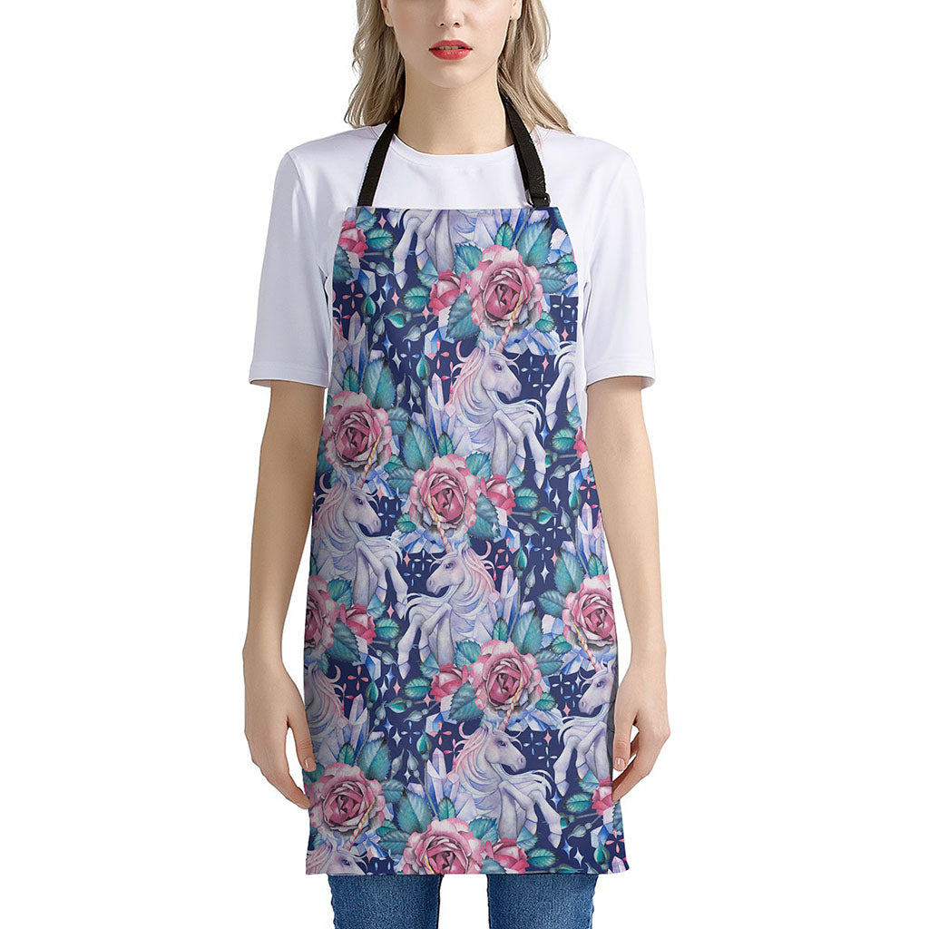 Blue Fairy Rose Unicorn Pattern Print Apron