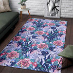 Blue Fairy Rose Unicorn Pattern Print Area Rug GearFrost