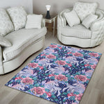 Blue Fairy Rose Unicorn Pattern Print Area Rug GearFrost