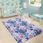 Blue Fairy Rose Unicorn Pattern Print Area Rug GearFrost