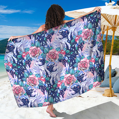 Blue Fairy Rose Unicorn Pattern Print Beach Sarong Wrap