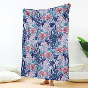 Blue Fairy Rose Unicorn Pattern Print Blanket