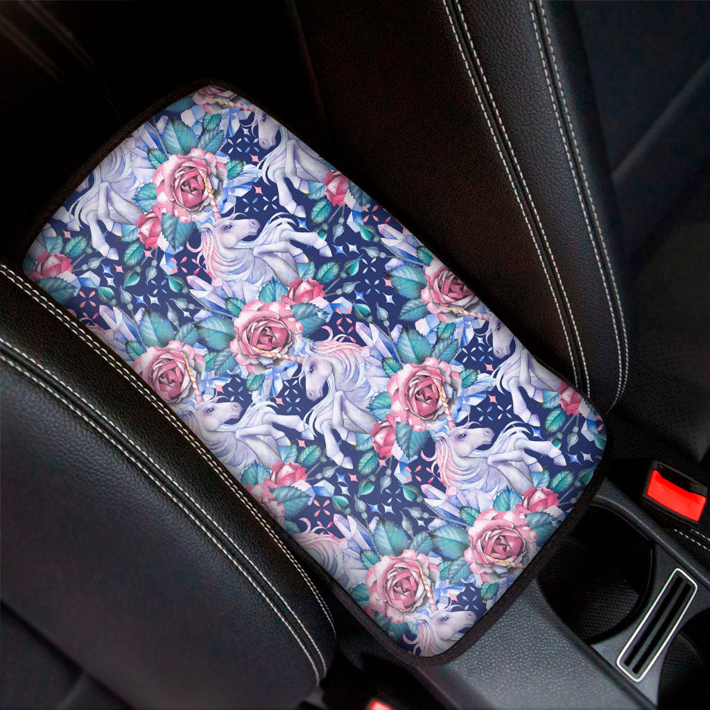 Blue Fairy Rose Unicorn Pattern Print Car Center Console Cover