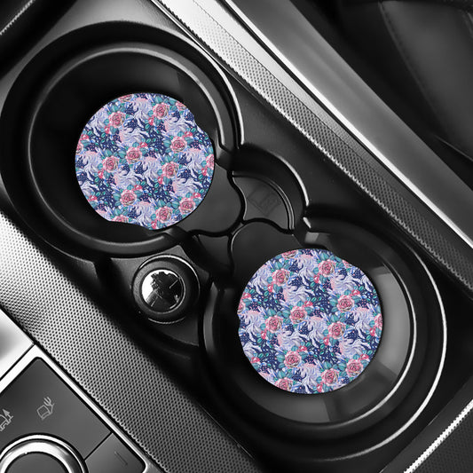 Blue Fairy Rose Unicorn Pattern Print Car Coasters