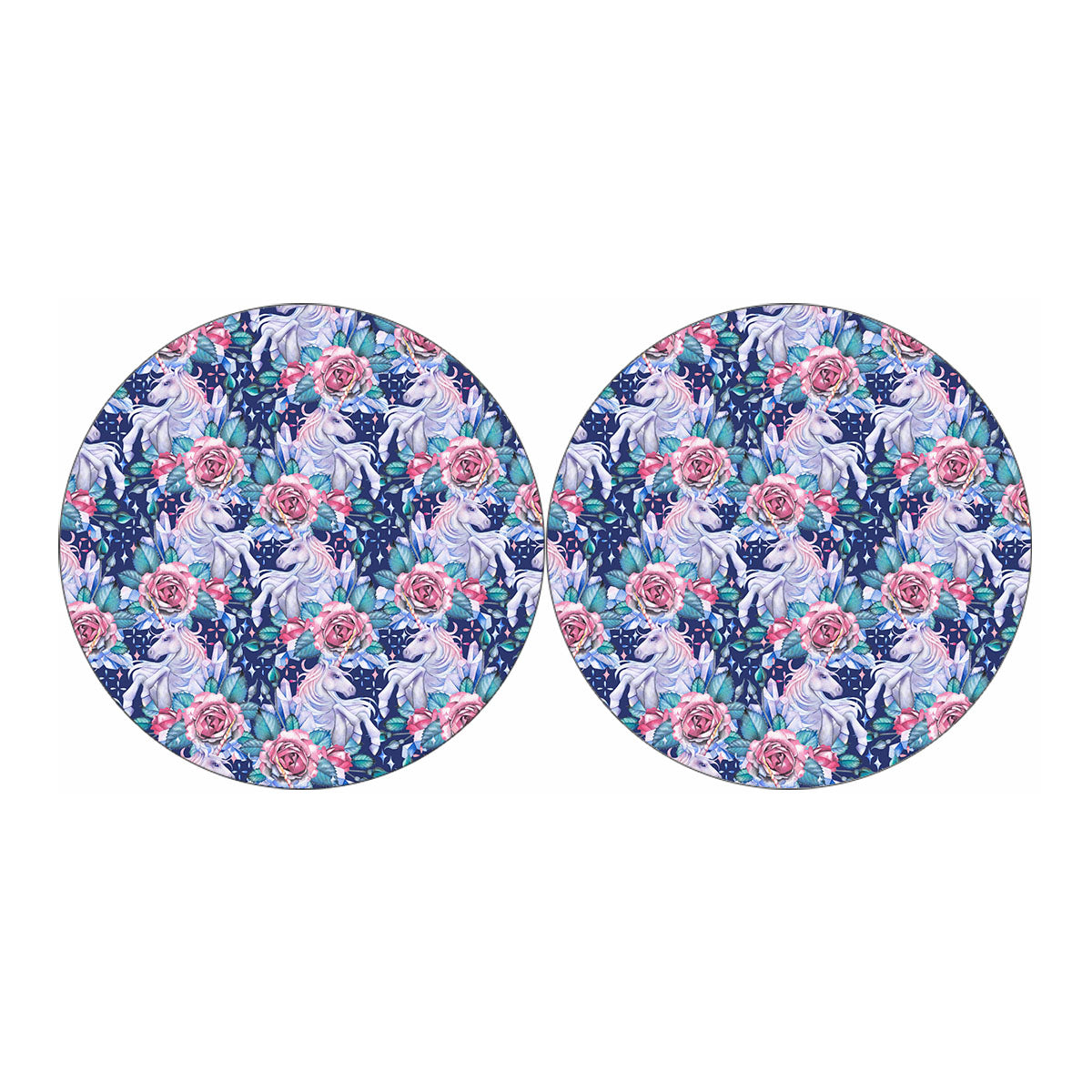 Blue Fairy Rose Unicorn Pattern Print Car Coasters