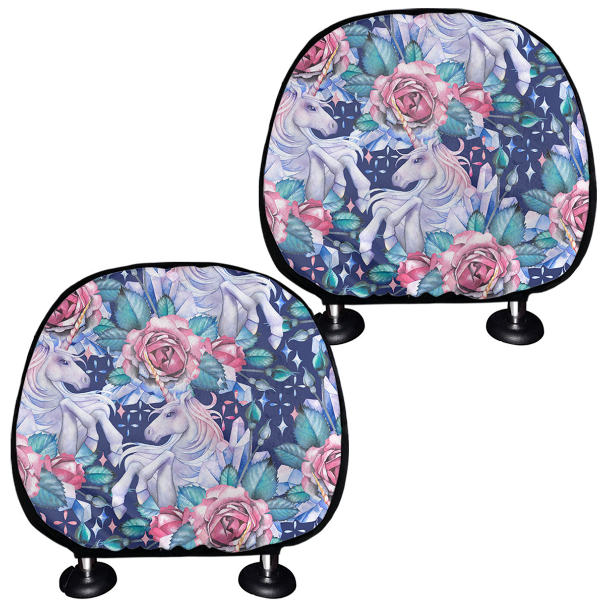 Blue Fairy Rose Unicorn Pattern Print Car Headrest Covers